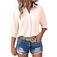 thumbnail image 1 of UAMVSH Women's Plus Size Button Down Shirts 3/4 Sleeve Blouse Textured Collared Work Tops Business Casual Outfits S-5XL, 1 of 6