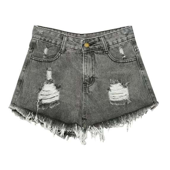 UAMVSH Women's Plus Size Jean Shorts Button High Waisted Fringe Summer Shorts Stretchy Casual Ripped Frayed Denim Shorts with Pockets