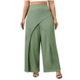 thumbnail image 1 of UAMVSH Women's Plus Size Pants Wide Leg High Waisted Wrap Palazzo Slack Pants Trendy Casual Vacation Work Flowy Pants Dressy Outfits(4X-Large,Green), 1 of 7