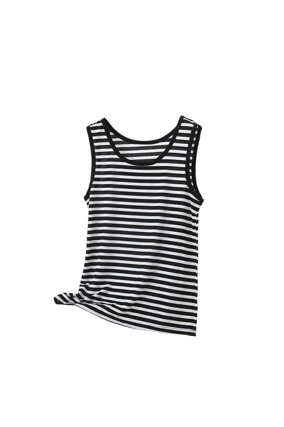 Women's Plus Size Tank Tops Striped Sleeveless T-Shirt Casual Crewneck Soft Modal Undershirts Summer Clothes