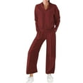 thumbnail image 1 of UAMVSH Women's Plus Size V-Neck Tops and Wide Leg Pants Two Piece Sets Long Sleeve Sweatshirt Tracksuits Lounge Outfits with Pockets(5X-LargeWine 1), 1 of 6