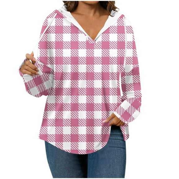 UAMVSH Women's Pullover Hoodies Fashionable Graphic Printed Hooded Sweatshirts with Drawstring Oversized Casual Tunic Tops(Large,Pink 2)