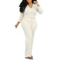 thumbnail image 1 of UAMVSH Women's Ribbed Knitted 2 Piece Outfits Long Sleeve Button down Crop Top Wide Leg Pants Sets Loose Fit Loungewear Sets(X-Large,White), 1 of 3