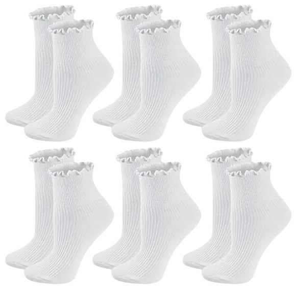 UAMVSH Women's Ruffle Socks Casual Cute Ankle Socks Breathable Cotton Soft Crew Socks for Ladies 6 Pack