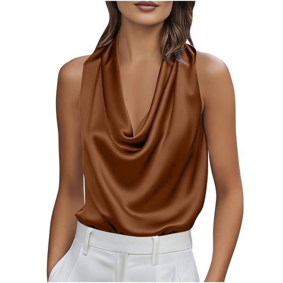 UAMVSH Women's Satin Silk Tank Tops Cowl Neck Sleeveless Tunic Shirts Lightweight Dressy Blouses Business Casual Outfits