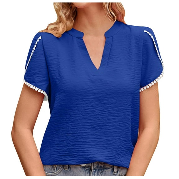 UAMVSH Women's Short Sleeve V Neck Tee Tops Summer Solid Color Loose Casual T Shirts