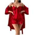 thumbnail image 1 of UAMVSH Satin Pajama Set for Women 3 Piece Open Front Cardigan and Crop Tops Comfy Soft Ruffle Hem Shorts Nightwear, 1 of 3