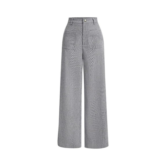 UAMVSH Women's Solid Color Corduroy Wide Leg Pants Button Front Soft Pants with Pockets Casual Fall Vintage Vacation Work Dress Pants(Medium,Gray)
