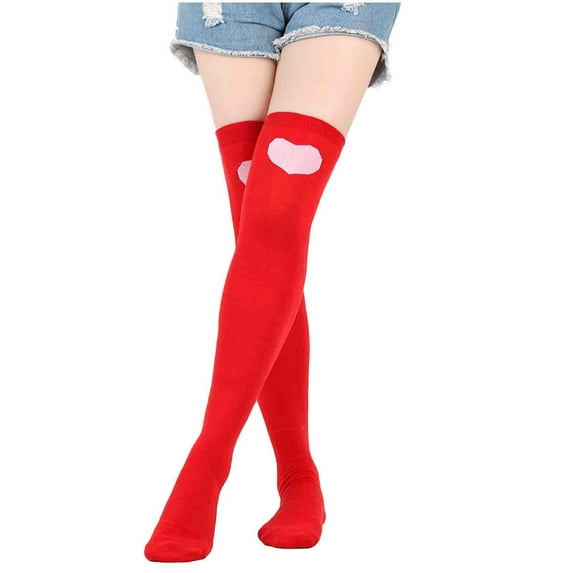 UAMVSH Women's Stockings over the Knee Socks Breathable Thigh High Socks Ladies Heart Printed Knee Socks