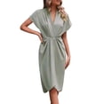 thumbnail image 1 of UAMVSH Women's Summer Midi Dress Short Sleeve V Neck Work Dress Split Front Flowy Ruched Dresses Business Casual Outfits, 1 of 7