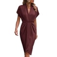 thumbnail image 1 of UAMVSH Women's Summer Midi Dress Short Sleeve V Neck Work Dress Split Front Flowy Ruched Dresses Business Casual Outfits, 1 of 7