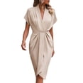 thumbnail image 1 of UAMVSH Women's Summer Midi Dress Short Sleeve V Neck Work Dress Split Front Flowy Ruched Dresses Business Casual Outfits, 1 of 7