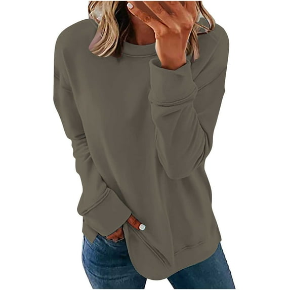 UAMVSH Long Sleeve Sweatshirts for Women Casual Crew Neck Basic Pullover Tops Loose Fit Drop Shoulder Shirts Ladies Outfits(Small,Gray)