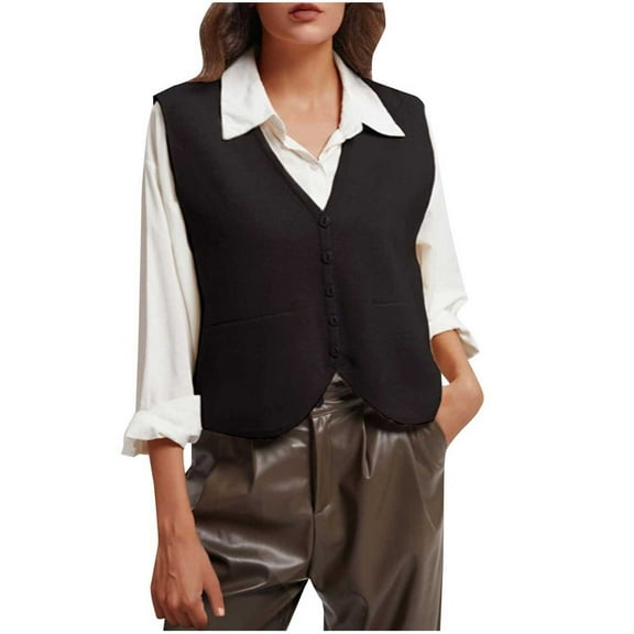 UAMVSH Women's Sweater Vests Soft Sleeveless Button down Dressy Waistcoats Casual Knitted Cropped Cardigans Fashion Clothes(X-Large,Coffee)