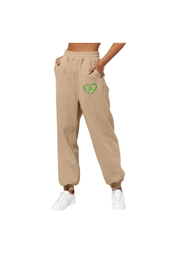 Women's Sweatpants Print Elastic Waist Cute Baggy Pants Comfy Casual Cinch Bottom Workout Jogger Pants with Pockets