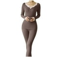 thumbnail image 1 of UAMVSH Women's Thermal Underwear Lace Trim V Neck Tops with Long Johns Pajama Set Comfy Soft Base Layer Sets 2 Piece Outfits, 1 of 7