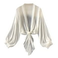 thumbnail image 1 of UAMVSH Women's Tie Front Chiffon Cardigans Elegant Long Lantern Sleeve Vacation Dressy Bolero Shrug Cropped Flowy Shawl Tops(X-Large,White), 1 of 7