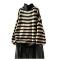 thumbnail image 1 of UAMVSH Women's Turtleneck Sweaters Casual Oversized Long Sleeve Pullover Tops Trendy Stripe Printed Knitted Sweaters Classic Clothes(Free Size,Black), 1 of 5