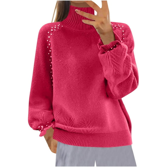 UAMVSH Women's Turtleneck Sweaters Solid Knit Pullover Fall Trendy Long Sleeve Soft Sweater Tops