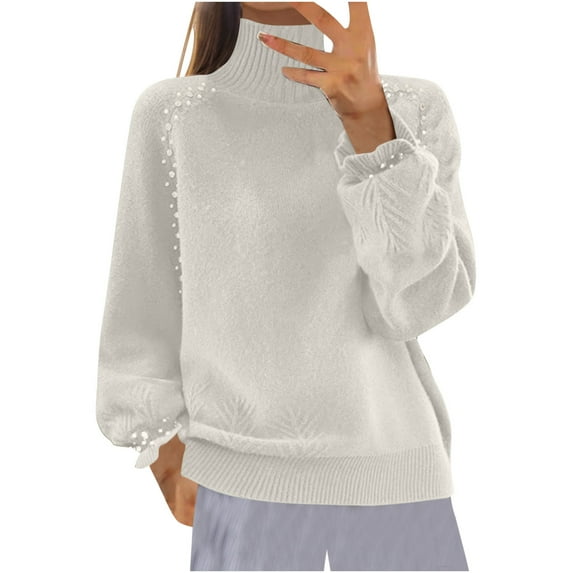 UAMVSH Women's Turtleneck Sweaters Solid Knit Pullover Fall Trendy Long Sleeve Soft Sweater Tops