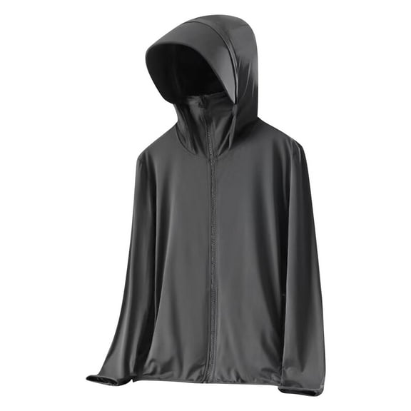 UAMVSH Women's UPF 50  Sun Protection Jackets Lightweight Full Zip Hoodie Long Sleeve Outdoor Fishing Active Hooded Shirts with Pockets(Large,Dark Gray)