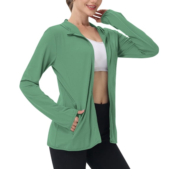 UAMVSH Women's UPF 50+ Sun Protection Jackets Plus Size Lightweight Long Sleeve Coats Summer Soft Full Zip up Shirts Ladies Outfits(Large,Green 1)