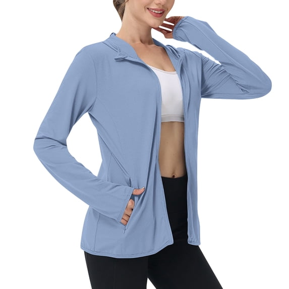 UAMVSH Women's UPF 50+ Sun Protection Jackets Plus Size Lightweight Long Sleeve Coats Summer Soft Full Zip up Shirts Ladies Outfits(Medium,Sky Blue)