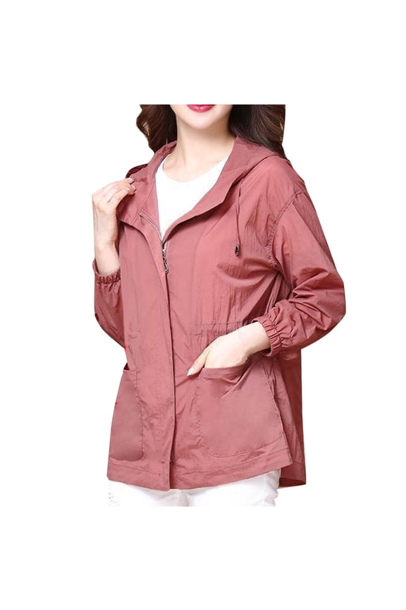Women's UPF 50+ Sun Protection UV Jackets Windbreaker Packable Lightweight Hooded Coats Outdoor Running Cycling Athletic Hoodie(X-Large,Red)