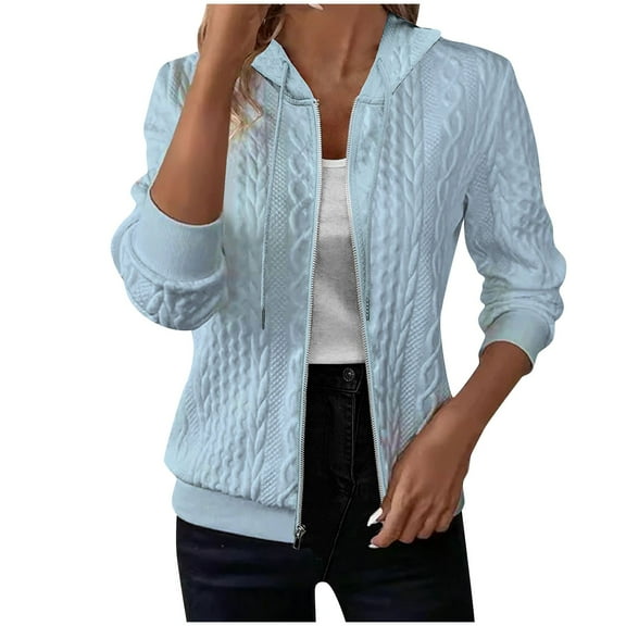 UAMVSH Women's Zip up Hoodies Casual Solid Sweatshirts Outfits Drawstring Jackets Fall Outfits for Ladies