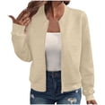 thumbnail image 1 of UAMVSH Women's Zip up Jackets Loose Fit Long Sleeve Sweatshirts Lightweight Coats Casual Zip up Baseball Athletic Outerwear(XX-Large,Beige 1), 1 of 7