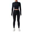 thumbnail image 1 of UAMVSH Womens 2 Piece Lounge Outfits Half Zip Crop Tops High Waist Leggings Sweatsuit Casual Slim Fit Yoga Workout Sets with Thumb Holes, 1 of 6