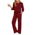thumbnail image 1 of UAMVSH Womens 2 Piece Loungewear Matching Outfits Casual 3/4 Sleeve Ribbed Knitted Sweater Sets Comfy Drawstring Wide Leg Pants Sets(X-Large,Wine), 1 of 7