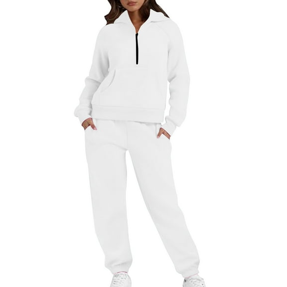 UAMVSH Womens 2 Piece Matching Lounge Sets Half Zip Hoodies and Sweatpants Tracksuit Sets Casual Long Sleeve Sweatsuit with Pockets