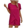thumbnail image 1 of UAMVSH Womens 2 Piece Sets Trendy Short Sleeve Wrap Tunic Tops with High Waisted Shorts Vacation Travel Lounge Outfits(LargeHot Pink), 1 of 4