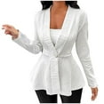 thumbnail image 1 of UAMVSH Womens Blazer Slim Fit Ruffle Hem Long Sleeve Suit Jacket Textured Button V Neck Casual Cardigan for Work Business, 1 of 7