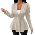 thumbnail image 1 of UAMVSH Womens Blazer Slim Fit Ruffle Hem Long Sleeve Suit Jacket Textured Button V Neck Casual Cardigan for Work Business, 1 of 6