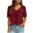 thumbnail image 1 of UAMVSH Womens Blouses Dressy Casual Short Sleeve Tunic Tops Summer Ruffle V Neck Business Work Shirts Fashion Clothing, 1 of 7