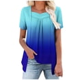thumbnail image 1 of UAMVSH Womens Blouses Summer Gradient Short Sleeve Shirts Pleated V Neck Asymmetrical Hem Loose Fit Tops Fashion Clothing, 1 of 7