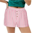 thumbnail image 1 of UAMVSH Womens Boxer Shorts Casual Summer Striped Shorts Button Elastic Waist Travel Beach Bottoms Loose Wide Leg Shorts, 1 of 6