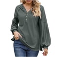thumbnail image 1 of UAMVSH Womens Button Collar Drawstring Hoodies Trendy Ribbed Hooded Pullover with Pockets Casual Long Sleeve Sweatshirt Tops(Medium,Army Green), 1 of 7