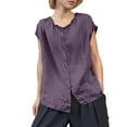 thumbnail image 1 of UAMVSH Womens Button Down Shirt Casual Sleeveless T-Shirt Summer Pleated Crewneck Loose Fit Tops Beach Vacation Outfits, 1 of 7