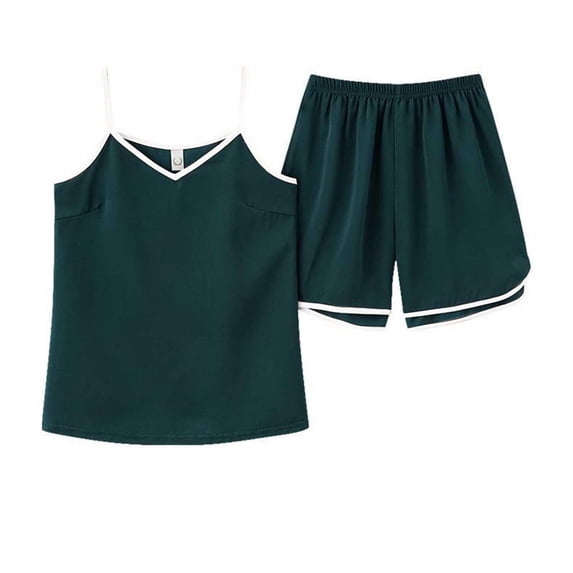 UAMVSH Womens Cami Pajama Set 2 Piece Loose V Neck Tank Top with Side Split Shorts Soft Pjs Set Summer Sleeveless Sleepwear