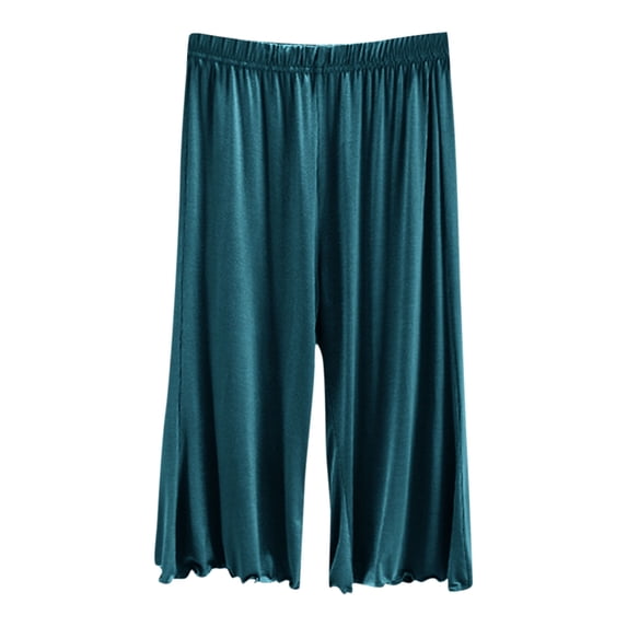 UAMVSH Womens Capri Pants Comfy Elastic Waist Pajama Cropped Pants Casual Ruffle Hem Sleep Pants Loose Soft Pj Bottoms