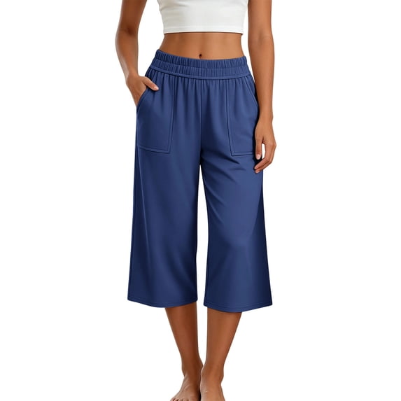 UAMVSH Womens Capri Pants Comfy Elastic Waist Wide Leg Capris Pull On Lounge Pants with Pockets Spring Summer Clothes