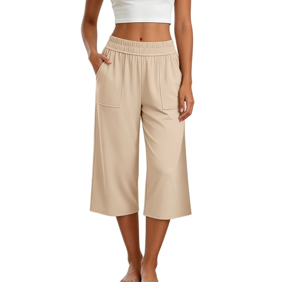 UAMVSH Womens Capri Pants Comfy Elastic Waist Wide Leg Capris Pull On Lounge Pants with Pockets Spring Summer Clothes