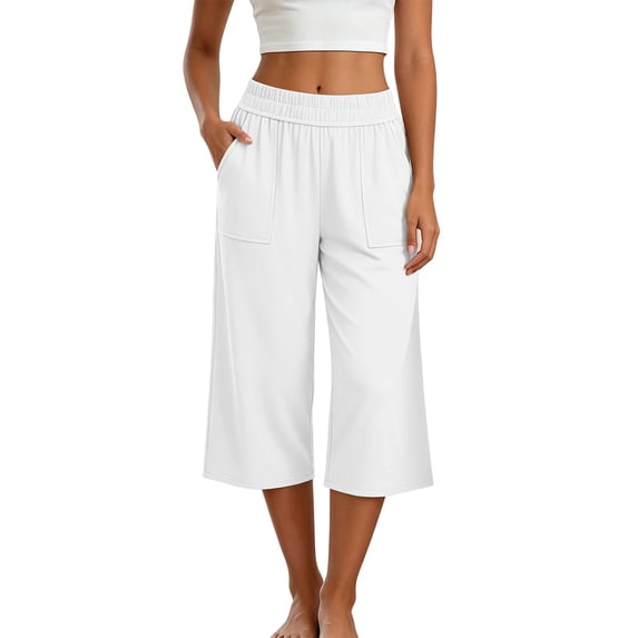 UAMVSH Womens Capri Pants Comfy Elastic Waist Wide Leg Capris Pull On Lounge Pants with Pockets Spring Summer Clothes