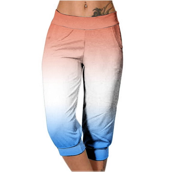 UAMVSH Womens Capri Pants Gradient Casual Athletic Workout Yoga Pants Trendy Loose Joggers Cropped Pants with Pockets