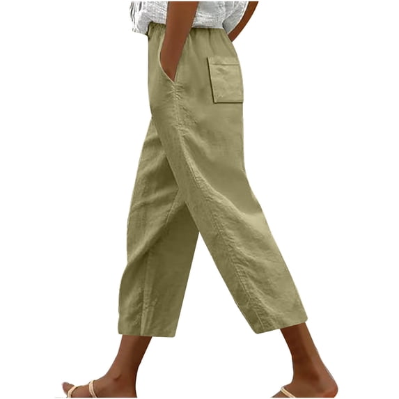 UAMVSH Womens Capri Pants Summer Casual Drawstring Elastic Waist Pants Lightweight Wide Leg Cropped Trousers with Pockets