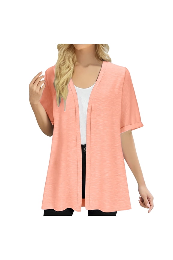 Womens Cardigans Roll up Half Sleeve Lightweight Open Front Dusters Soft Long Shrugs Fall Stretchy Outerwear Ladies Fashion(Small,Orange)