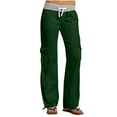 thumbnail image 1 of UAMVSH Womens Cargo Pants Color Block Mid Waist Drawstring Pants Comfy Casual Workout Straight Leg Pants Streetwear with Pockets, 1 of 7